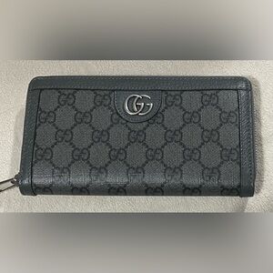 GUCCI Ophidia GG Supreme Round Long Wallet Coated Canvas Leather Men's Gray